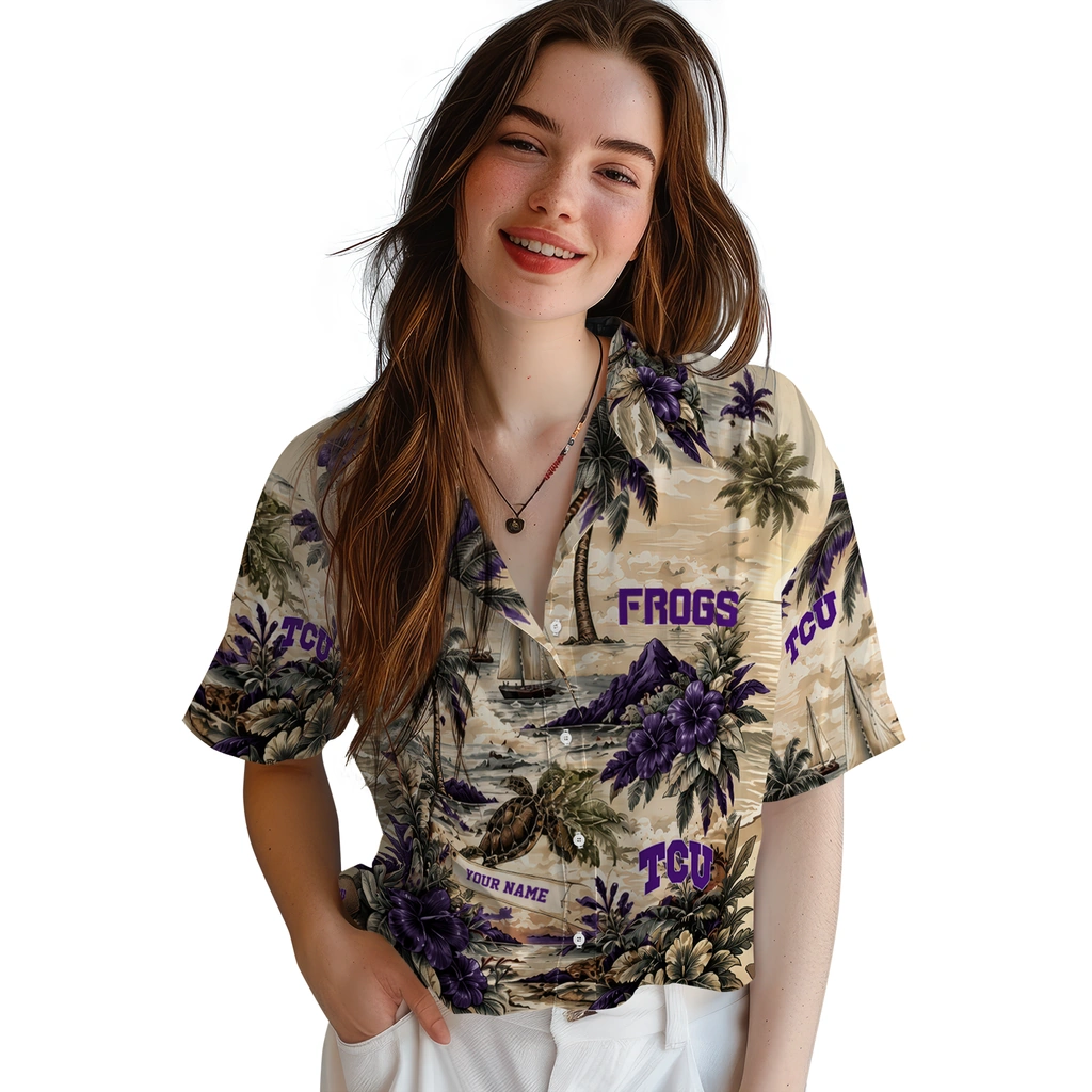 tcu-horned-frogs-hawaiian-shirt-custom-island-voyage-purple-beige-latest-model