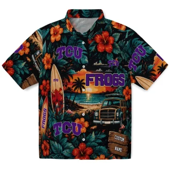 TCU Horned Frogs Hawaiian Shirt - Customized Scenic Collage Black Green