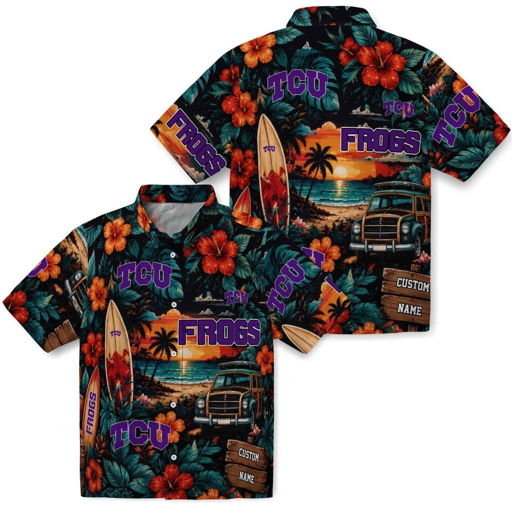 tcu-horned-frogs-hawaiian-shirt-customized-scenic-collage-black-green-high-quality