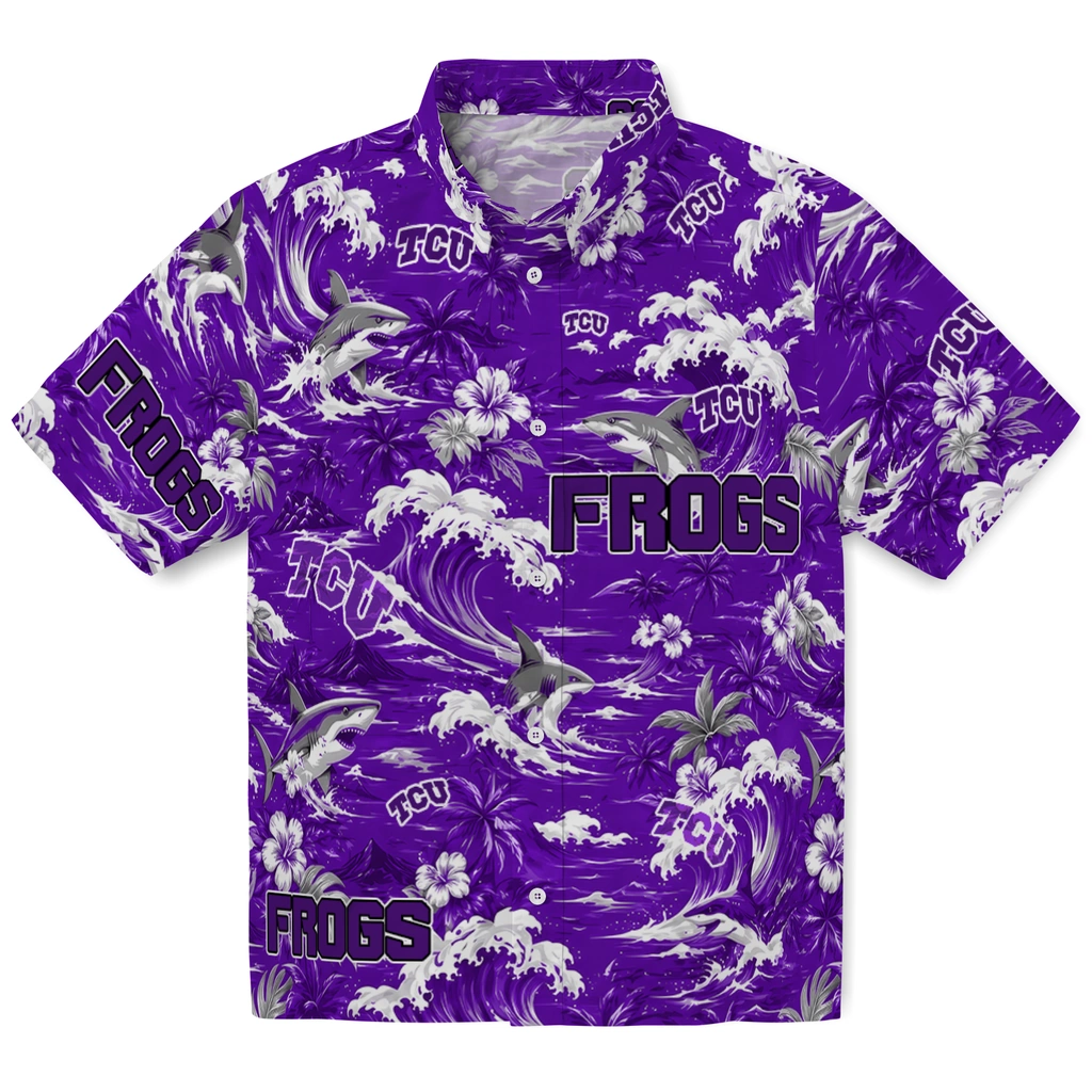 tcu-horned-frogs-hawaiian-shirt-personalized-wave-florals-purple-best-selling tcu horned frogs hawaiian shirt personalized wave florals purple best selling