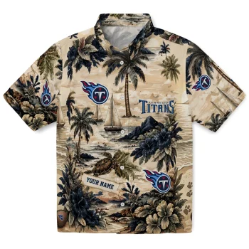 Tennessee Titans Hawaiian Shirt - Custom Island Voyage Navy Beige