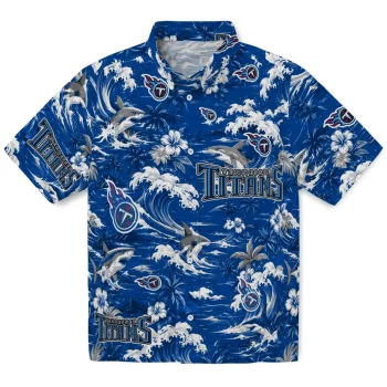 Tennessee Titans Hawaiian Shirt - Personalized Wave Florals Navy