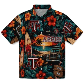 Texas A&M Aggies Hawaiian Shirt - Custom Scenic Collage Black Green
