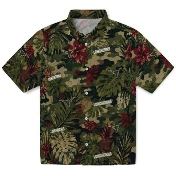 Texas Longhorns Hawaiian Shirt - Custom Foliage Camo Dark Olive Green