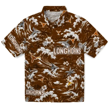 Texas Longhorns Hawaiian Shirt - Custom Wave Florals Orange