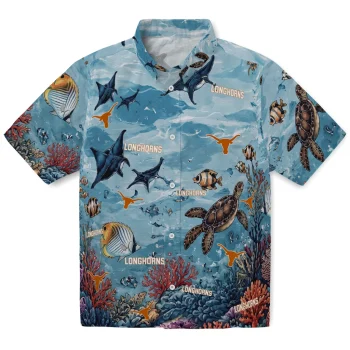 Texas Longhorns Hawaiian Shirt - Personalized Coral Reef Aqua