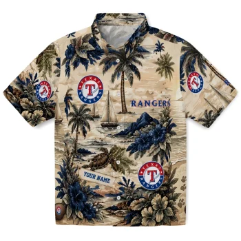 Texas Rangers Hawaiian Shirt - Custom Island Voyage Blue Beige