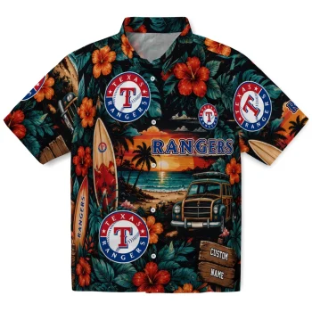 Texas Rangers Hawaiian Shirt - Customized Scenic Collage Black Green