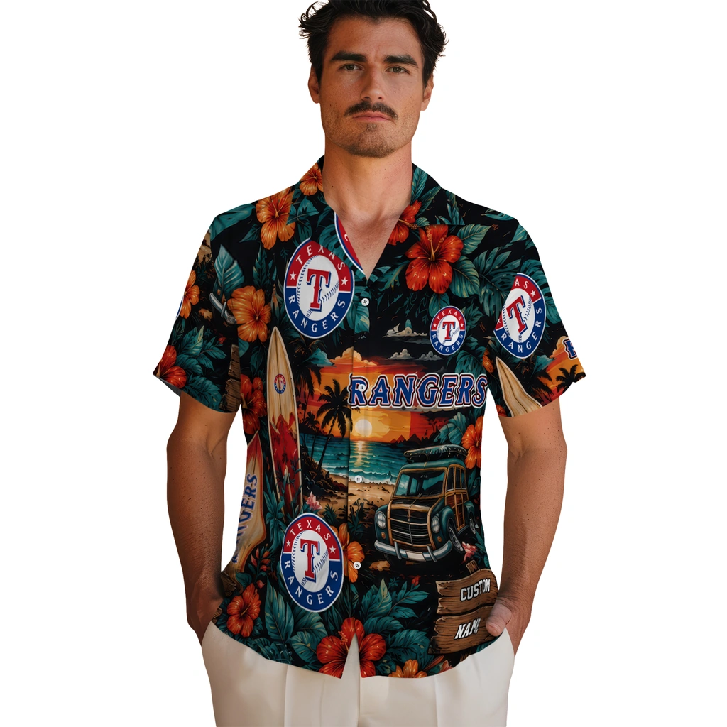 texas-rangers-hawaiian-shirt-customized-scenic-collage-black-green-fashion-forward