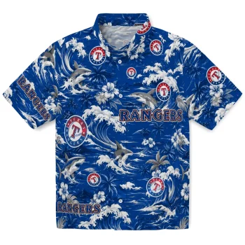 Texas Rangers Hawaiian Shirt - Personalized Wave Florals Blue