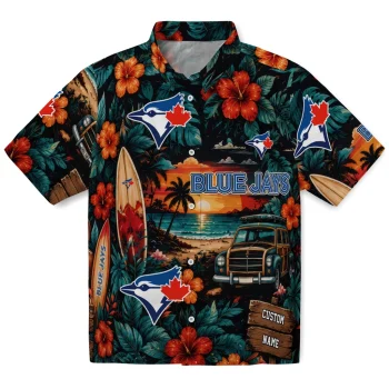 Toronto Blue Jays Hawaiian Shirt - Personalized Scenic Collage Black Green
