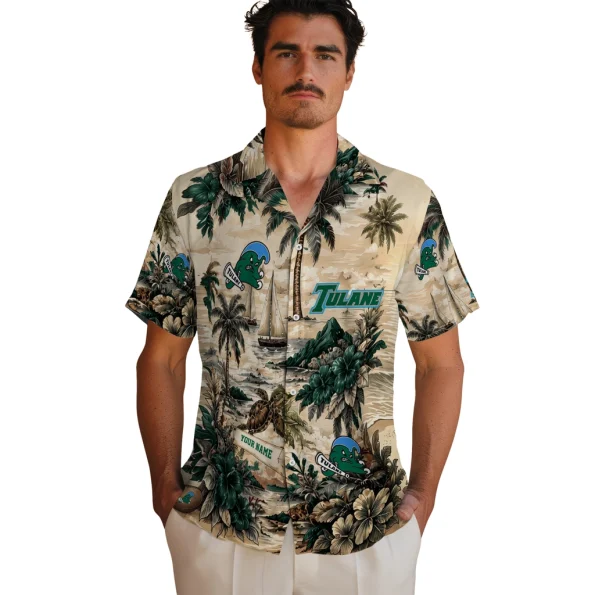 tulane-green-wave-hawaiian-shirt-custom-island-voyage-green-beige-fashion-forward