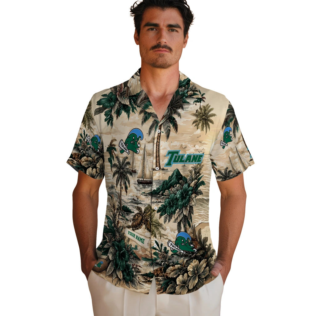 tulane-green-wave-hawaiian-shirt-custom-island-voyage-green-beige-fashion-forward