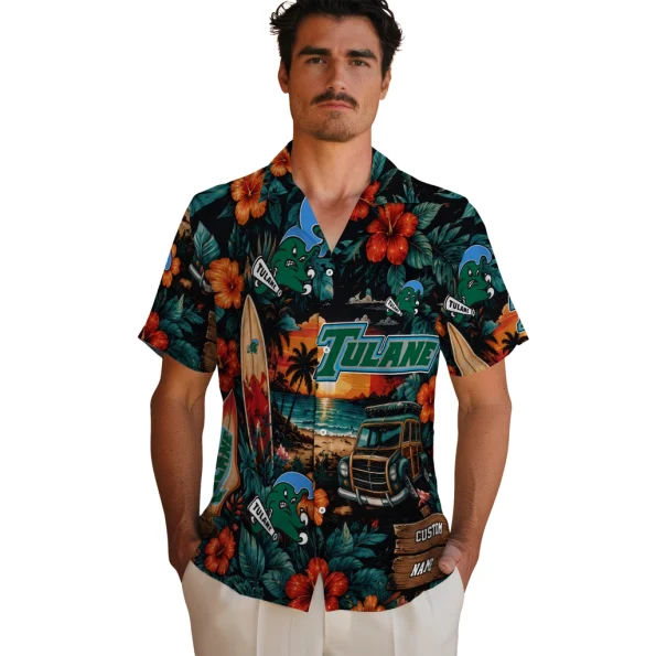 tulane-green-wave-hawaiian-shirt-customized-scenic-collage-black-green-fashion-forward