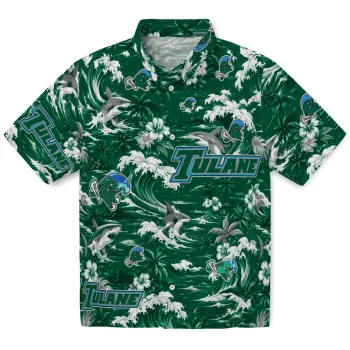 Tulane Green Wave Hawaiian Shirt - Personalized Wave Florals Green