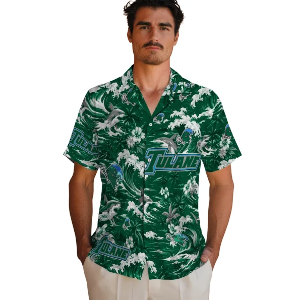 tulane-green-wave-hawaiian-shirt-personalized-wave-florals-green-fashion-forward