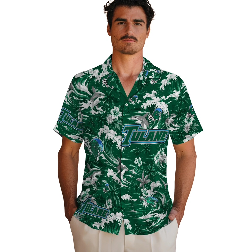 tulane-green-wave-hawaiian-shirt-personalized-wave-florals-green-fashion-forward