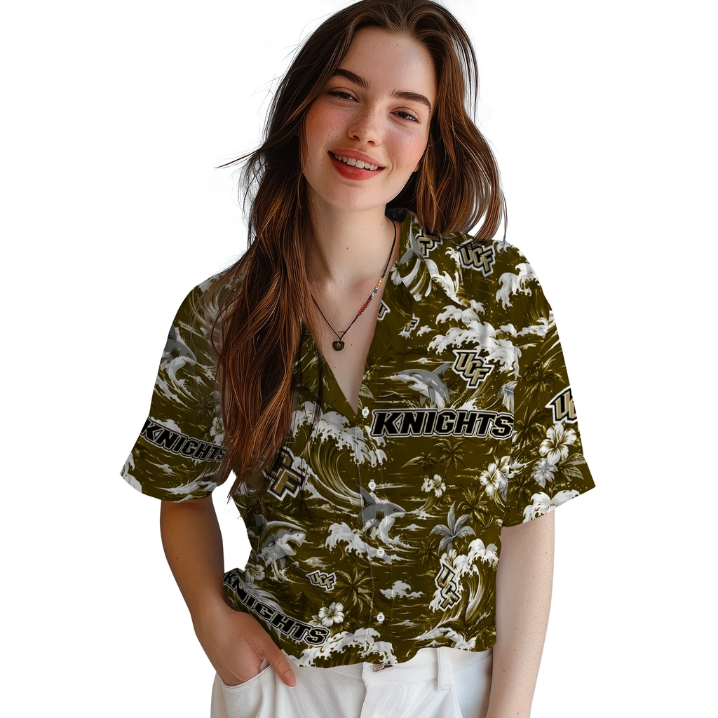 ucf-knights-hawaiian-shirt-customized-wave-florals-gold-latest-model
