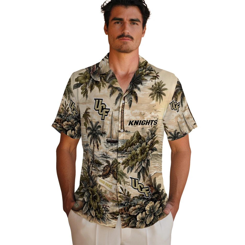 ucf-knights-hawaiian-shirt-personalized-island-voyage-gold-beige-fashion-forward