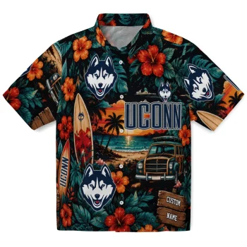UConn Huskies Hawaiian Shirt - Custom Scenic Collage Black Green