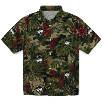 UConn Huskies Hawaiian Shirt - Customized Foliage Camo Dark Olive Green