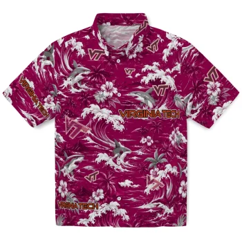 Virginia Tech Hokies Hawaiian Shirt - Personalized Wave Florals Maroon