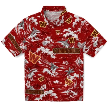 Washington Commanders Hawaiian Shirt - Custom Wave Florals Burgundy
