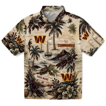 Washington Commanders Hawaiian Shirt - Customized Island Voyage Burgundy Beige