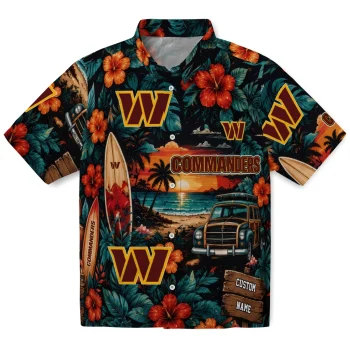 Washington Commanders Hawaiian Shirt - Personalized Scenic Collage Black Green