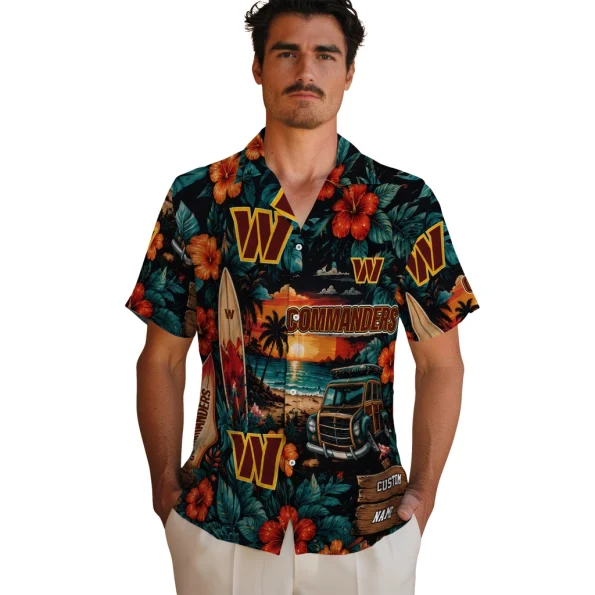 washington-commanders-hawaiian-shirt-personalized-scenic-collage-black-green-fashion-forward