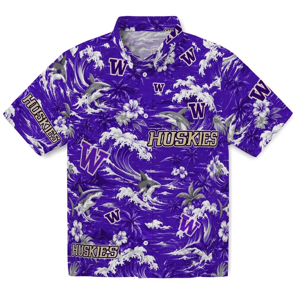 washington-huskies-hawaiian-shirt-custom-wave-florals-purple-best-selling washington huskies hawaiian shirt custom wave florals purple best selling