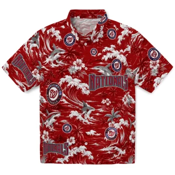 Washington Nationals Hawaiian Shirt - Customized Wave Florals Red
