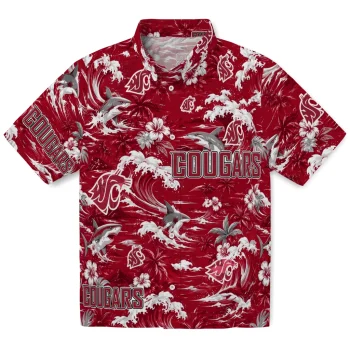 Washington State Cougars Hawaiian Shirt - Customized Wave Florals Crimson