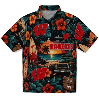 Wisconsin Badgers Hawaiian Shirt - Customized Scenic Collage Black Green