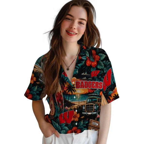 wisconsin-badgers-hawaiian-shirt-customized-scenic-collage-black-green-latest-model