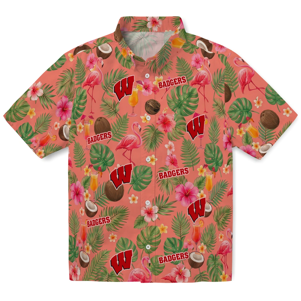 Wisconsin Badgers Hawaiian Shirt - Personalized Coral Pink