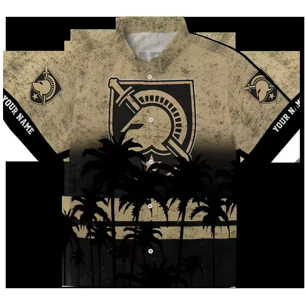 personalized army black knights sunset pattern gold black hawaiian shirt best selling